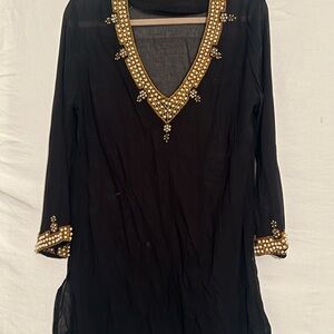 Vintage Moroccan Black Embellished Women's Tunic